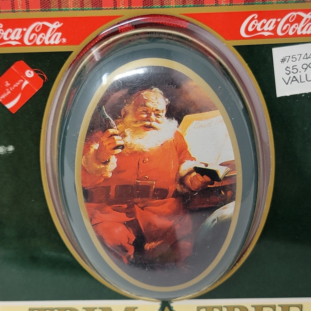 Set of 6 Vintage 1991 Coca Cola Santa Tin Trinket Box Christmas Ornaments - New - Picture 7 of 16